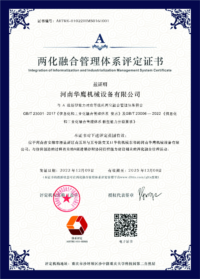 兩化融合管理系統(tǒng)評(píng)定證書(shū)